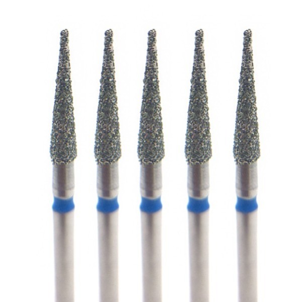 Бор алмазный 858, конус заостренный, тонкий, D=1.8 мм, L=8.0 мм, FG, синий, 5 шт - фото 0