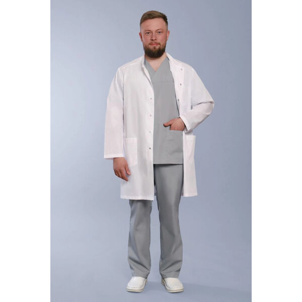 Халат медицинский мужской Doctor Big 550-2 Satory, длинный рукав, на кнопках, белый, 46 - фото 0