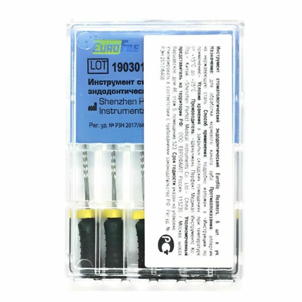 Дрильборы ручные Eurofile Reamers, для прохождения и расширения корневых каналов, 25 мм, №40, сталь, 6 шт - фото 1