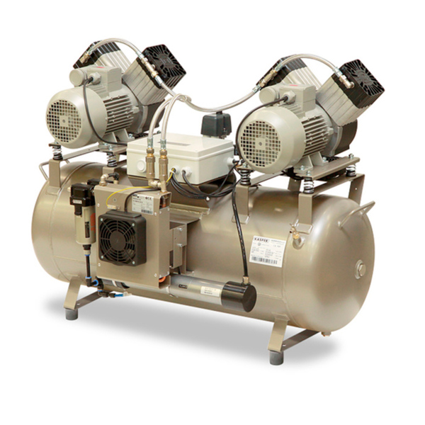 EKOM DK50 2X2V/110S - безмасляный компрессор для 4-х стоматологических установок с кожухом, без осушителя, с ресивером 110 л - фото 1