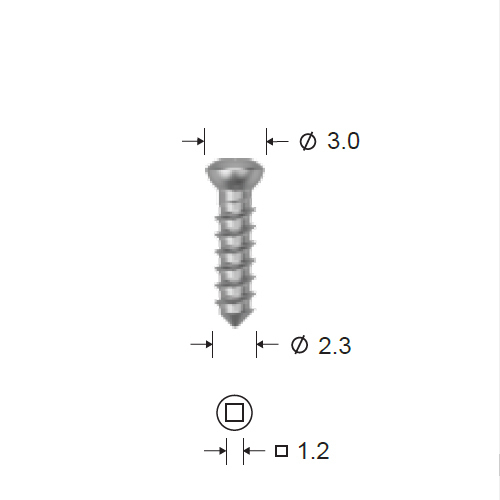 Винт самонарезающий, запасной, D (стержня/шляпки)=2.3/3.0 мм, L=7 мм, S=1.2 мм (шлиц-квадрат) - фото 2