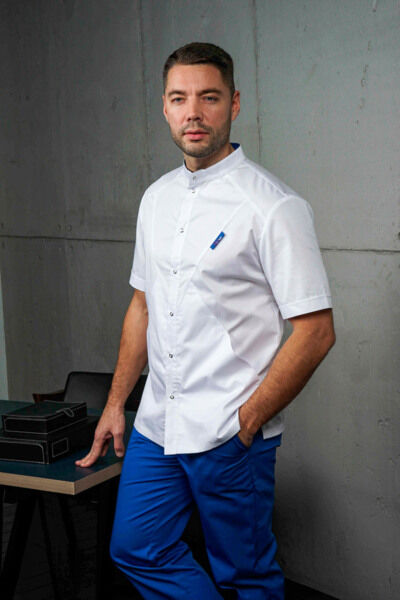 Блуза мужская «Алекс», белая с васильком, 50 - фото 3