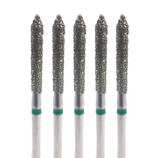Бор алмазный 886G, цилиндр остроконечный, D=1.4 мм, L=10.0 мм, FG, зеленый, 5 шт - фото 0