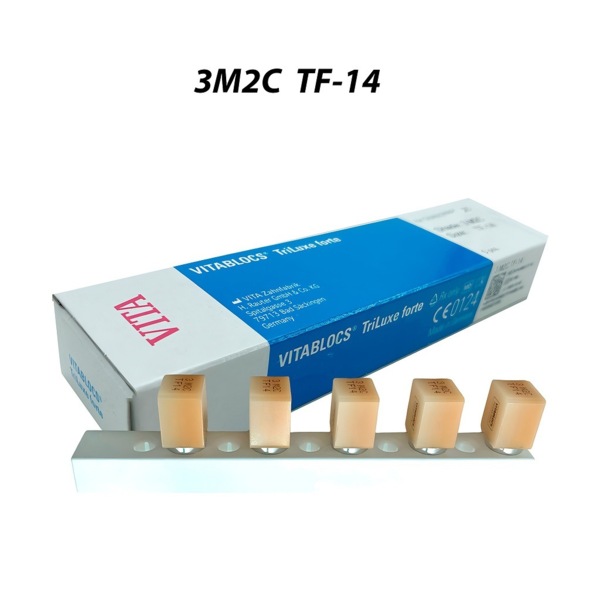 VITABLOCS TriLuxe forte для CEREC/inLab - полихромные блоки из полевого шпата с цветовым переходом, цвет 3M2C, размер TF-14, 5 шт - фото 0