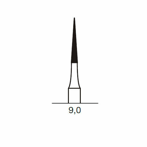 Финишный твердосплавный бор CF 135, конус безопасный конец, D=1.4 мм, L=9.0 мм, FG, желтый - фото 1