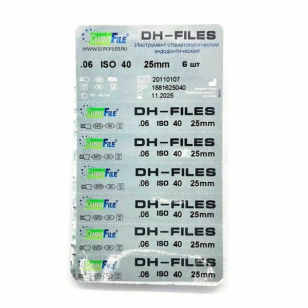 Файлы машинные Eurofile DH-Files, универсальный, 25 мм, №40/.06, никель-титан, 6 шт - фото 2