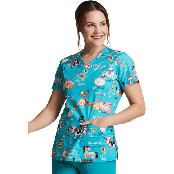 Топ медицинский женский Dickies DK617 с принтом «Домашние животные», бирюзовый, S - фото 1