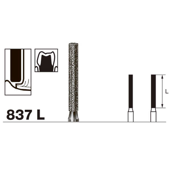 Бор алмазный 837 L, цилиндр удлиненный, D=1.4 мм, L=10.0 мм, FG, синий - фото 1