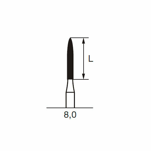 Финишный твердосплавный бор CF 48 LB, пламя, удлиненный, D=1.2 мм, L=8.0 мм, FG, красный + фиолетовый - фото 1