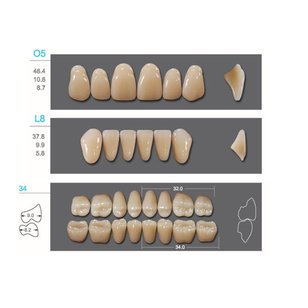 Kaifeng - зубы акриловые, верхние O5, овальные, цвет D2, коробка 4х28 шт - фото 0