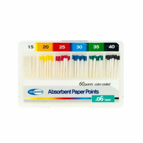 Штифты бумажные Meta Biomed Медента, абсорбирующие, с маркировкой длины, №15-40/.06, 60 шт - фото 0