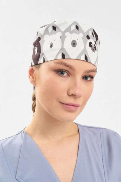 Шапочка медицинская Тезис TZ002, принт "Медведи", серый - фото 3