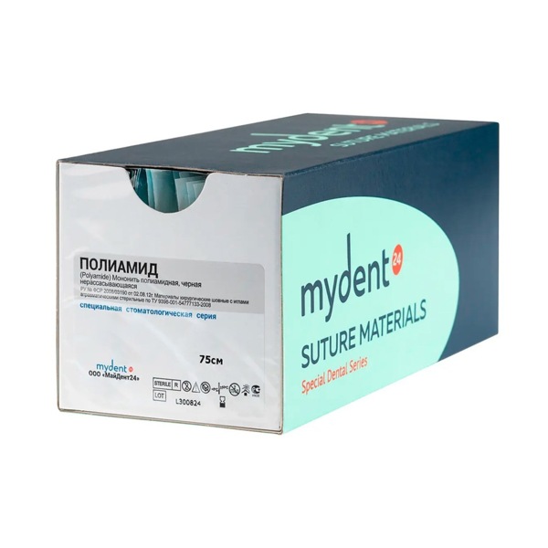 Шовный материал MyDent24 Полиамид, нерассасывающаяся мононить 4/0 75 см, обратно-режущая игла 19 мм 3/8, черный, 25 шт - фото 3