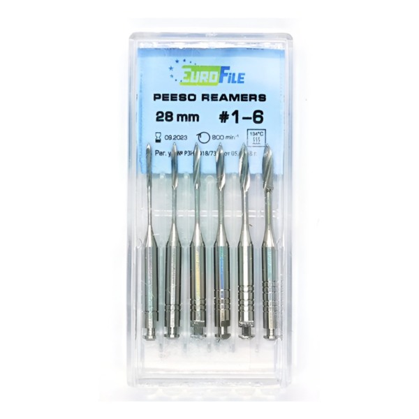 Дрильборы машинные Eurofile Peeso Reamer, для работы с каналом после вскрытия полости, 28 мм, размер 1-6, сталь, 6 шт - фото 0