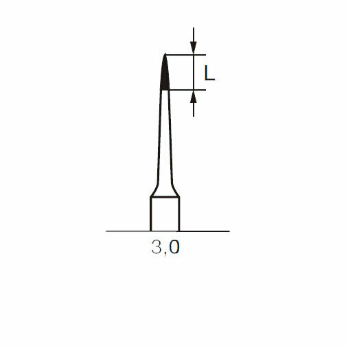 Финишный твердосплавный бор CF 132, конус безопасный конец, D=0.8 мм, L=3.0 мм, FG, белый - фото 1