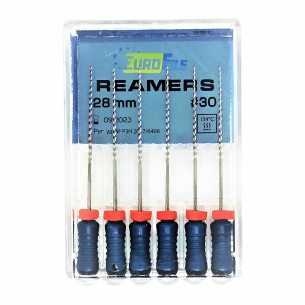 Дрильборы ручные Eurofile Reamers, для прохождения и расширения корневых каналов, 28 мм, №30, сталь, 6 шт - фото 0