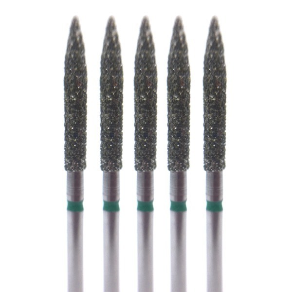Бор алмазный 863LG, цилиндр заостренный, D=1.8 мм, L=11.5 мм, FG, зеленый, 5 шт - фото 0