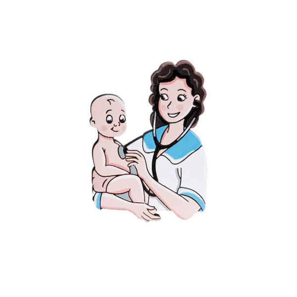 Значок "Педиатр с малышом", кучерявая брюнетка - фото 0