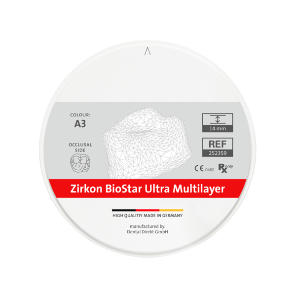 Фрезерный диск Zirkon BioStar Ultra Multilayer, цвет A1, 98,5х14 мм - фото 0