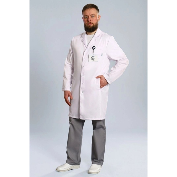 Халат медицинский мужской Doctor Big 510 Ultra, длинный рукав, на кнопках, белый, 50 - фото 1