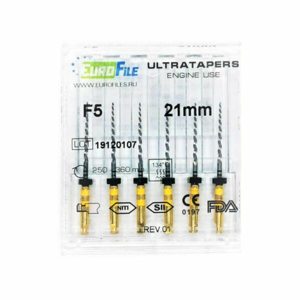 Файлы машинные Eurofile Ultratapers, для препарирования каналов, 21 мм, №F5, никель-титан, 6 шт - фото 1