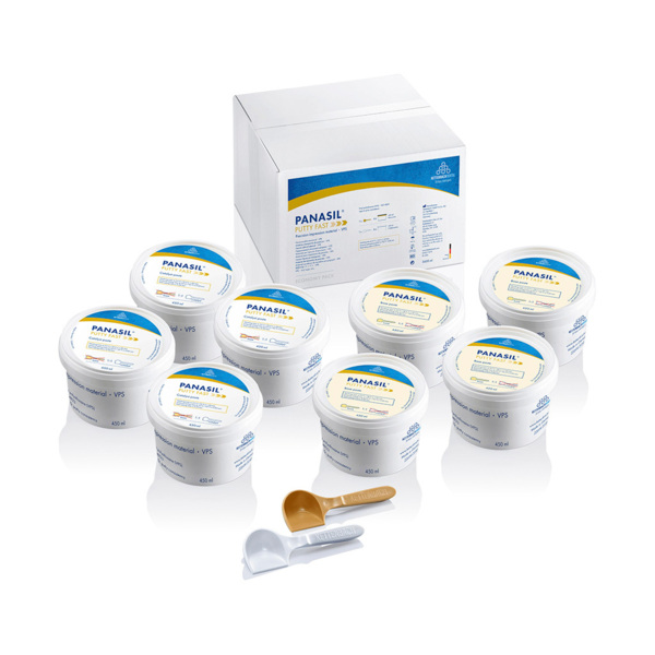 Набор для создания оттисков Kettenbach Panasil Putty Fast Set, с коротким временем пребывания во рту, катализатор 4х450 мл + базисная масса 4х450 мл + 2 ложки - фото 0