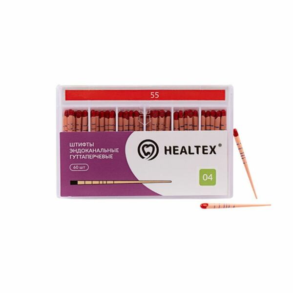 Штифты гуттаперчевые Healtex, для пломбирования корневых каналов, с маркировкой длины, №55/.04, 60 шт - фото 0