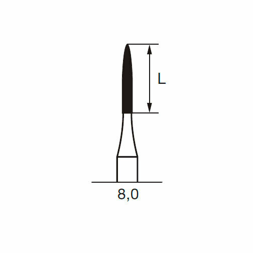 Финишный твердосплавный бор CF 48 L, пламя, удлиненный, D=1.2 мм, L=8.0 мм, FG, синий - фото 1