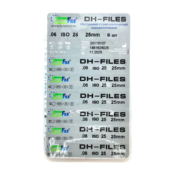 DH-Files - машинные файлы, конус .06, №25, 25 мм, никель-титан, 6 шт - фото 2