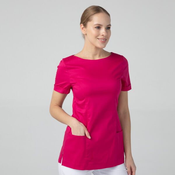 Туника женская Dr. Nice с молнией сзади, короткий рукав, малиновый, 46 - фото 3