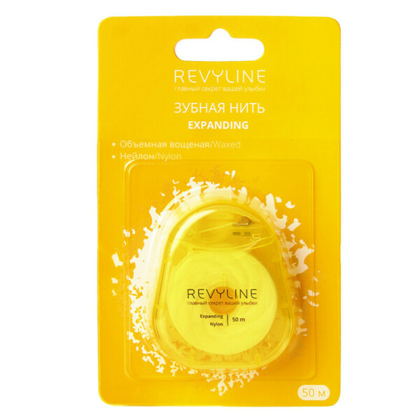 Зубная нить Revyline 840D, нейлон, вощеная, 50 м, желтый - фото 0