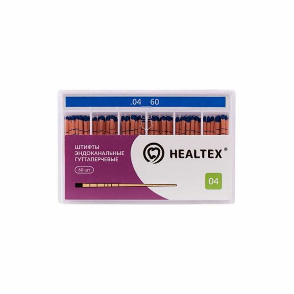 Штифты гуттаперчевые Healtex, для пломбирования корневых каналов, с маркировкой длины, №60/.04, 60 шт - фото 0