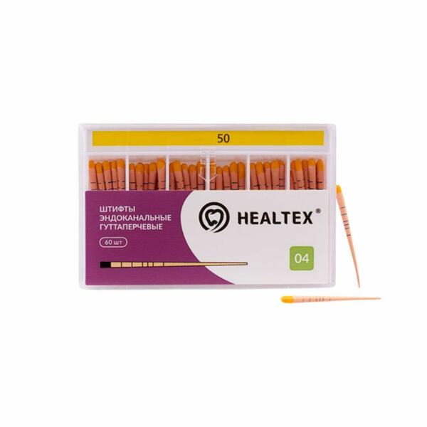 Штифты гуттаперчевые Healtex, для пломбирования корневых каналов, с маркировкой длины, №50/.04, 60 шт - фото 0