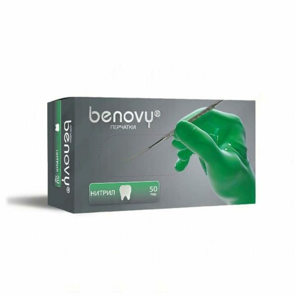 Перчатки одноразовые Benovy Dental Formula, нитриловые, нестерильные, текстурированные, хлорированные, зеленые, M, 50 пар - фото 0