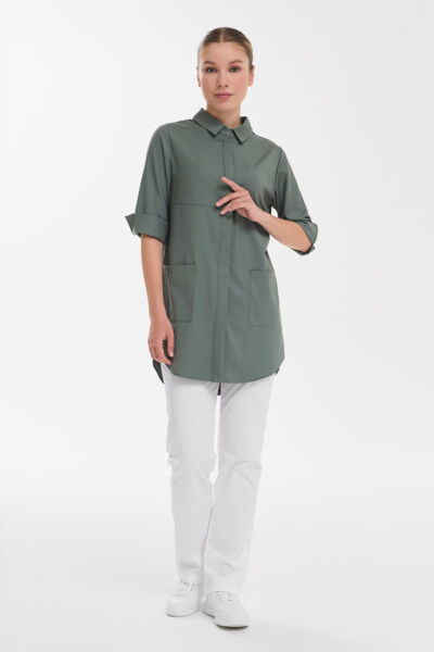 Рубашка женская на кнопках Тезис TZ450, оливковый, 42 - фото 3