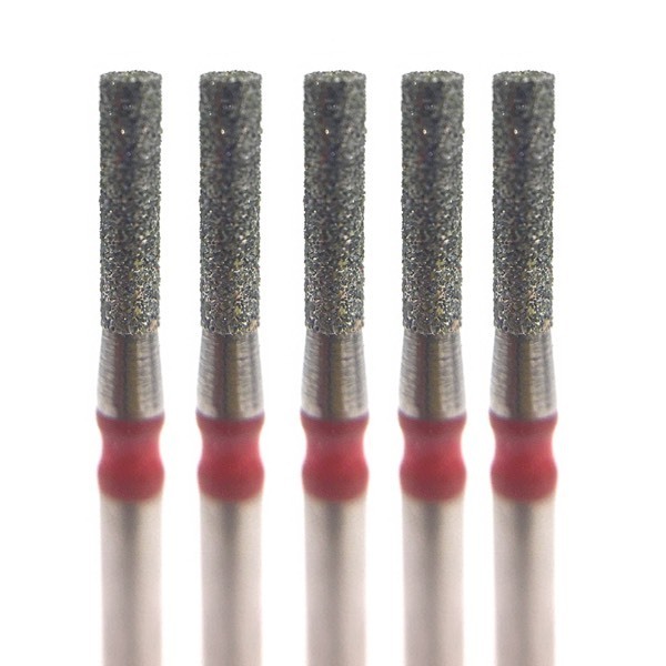 Бор алмазный 837F, цилиндр плоский, D=1.6 мм, L=6.0 мм, FG, красный, 5 шт - фото 0