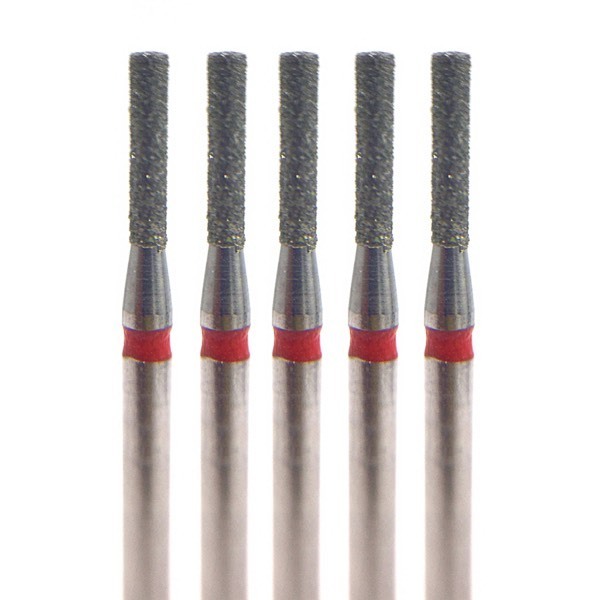 Бор алмазный 837F, цилиндр плоский, D=1.2 мм, L=6.0 мм, FG, красный, 5 шт - фото 0