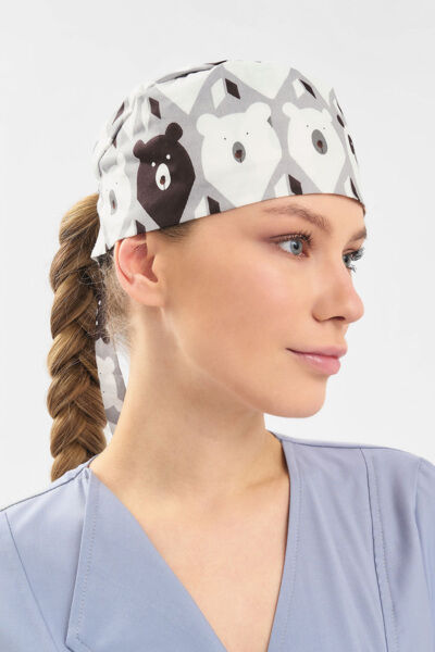 Шапочка медицинская Тезис TZ002, принт "Медведи", серый - фото 2