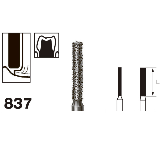 Бор алмазный 837 L, цилиндр удлиненный, D=1.4 мм, L=10.0 мм, FG, черный - фото 1