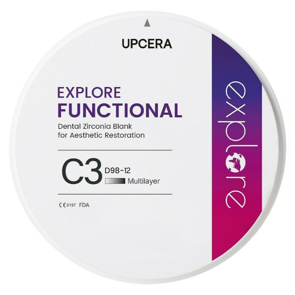 Диск из диоксида циркония Upcera EXPLORE FUNCTIONAL, для CAD/CAM фрезерования, цвет C3, размер 12, d=98 мм, 1 шт - фото 0