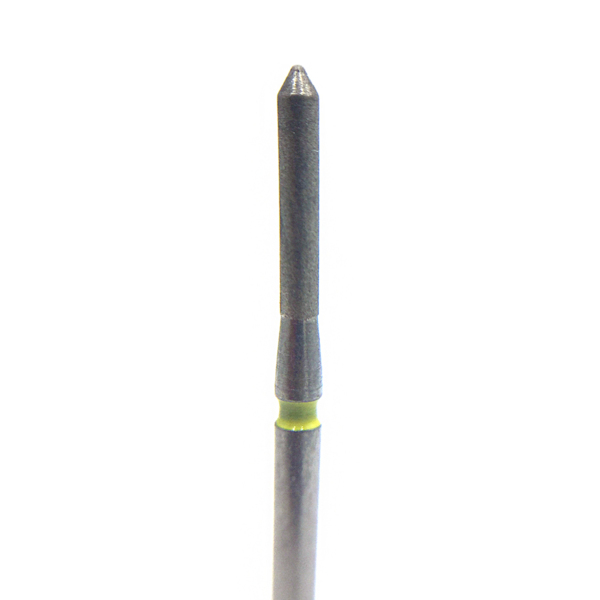 Бор алмазный 885EF, цилиндр остроконечный, D=1.4 мм, L=8.0 мм, FG, желтый - фото 0