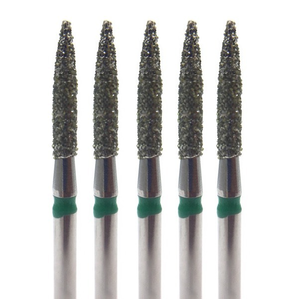 Бор алмазный 862G, цилиндр заостренный, D=1.4 мм, L=8.0 мм, FG, зеленый, 5 шт - фото 0