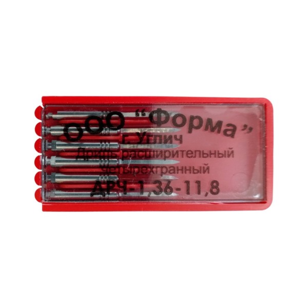 Дриль расширительный ФОРМА ДРЧ, для установки штифтов, четырехгранный, D=1.36 мм, L=11.8 мм, сталь, 6 шт - фото 1