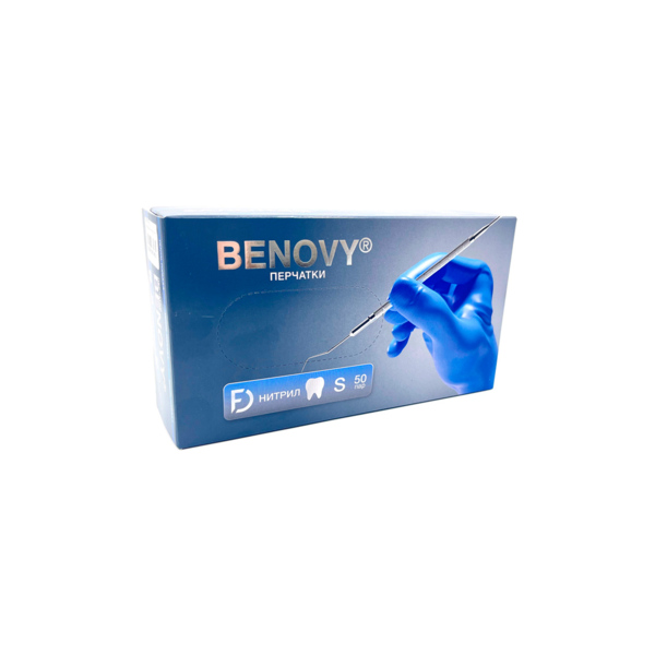 Перчатки одноразовые Benovy Dental Formula, нитриловые, нестерильные, текстурированные, хлорированные, голубые, S, 50 пар - фото 0