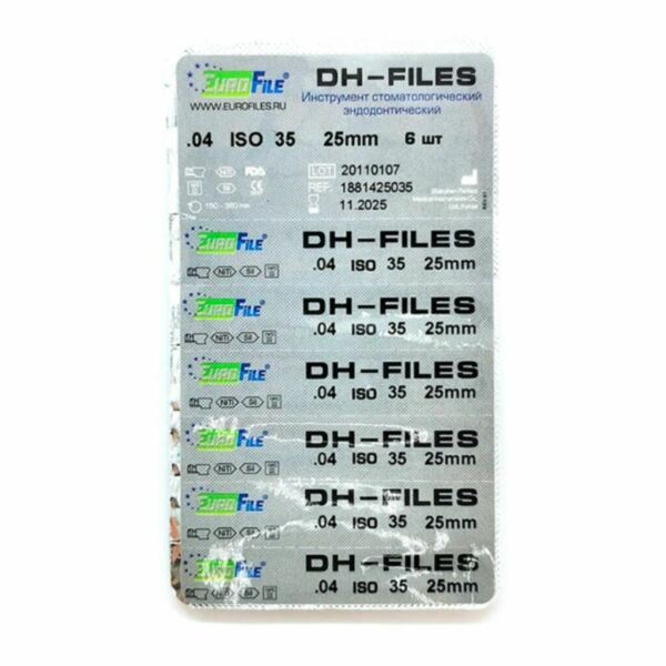Файлы машинные Eurofile DH-Files, универсальный, 25 мм, №35/.04, никель-титан, 6 шт - фото 2