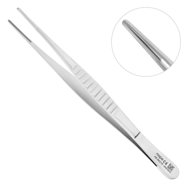 Пинцет хирургический Nopa Instruments De Bakey, прямой, для деликатного захвата, рифленые зубчики, L=160 мм, сталь, 1 шт - фото 0