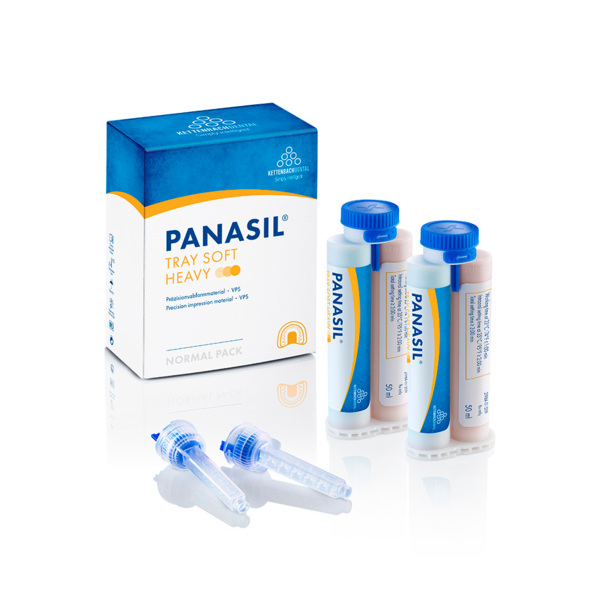 Panasil tray Soft Heavy - вязкотекучий, устойчивый материал для точных оттисков, пониженная конечная твердость, 2x50 мл + 6 смесителей, new