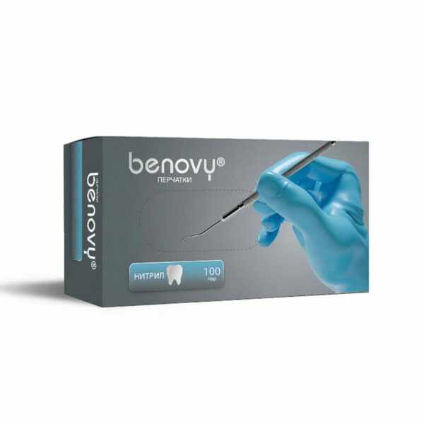 Перчатки одноразовые Benovy Dental Formula, нитриловые, нестерильные, текстурированные, хлорированные, голубые, M, 100 пар - фото 0