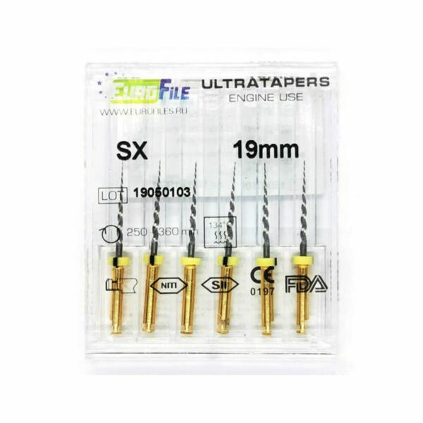 Файлы машинные Eurofile Ultratapers, для препарирования каналов, 19 мм, №SX, никель-титан, 6 шт - фото 1