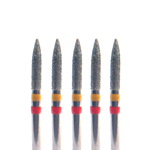 Бор алмазный ZF862, пламя, D=1.6 мм, L=8 мм, FG, красный, 5 шт - фото 0